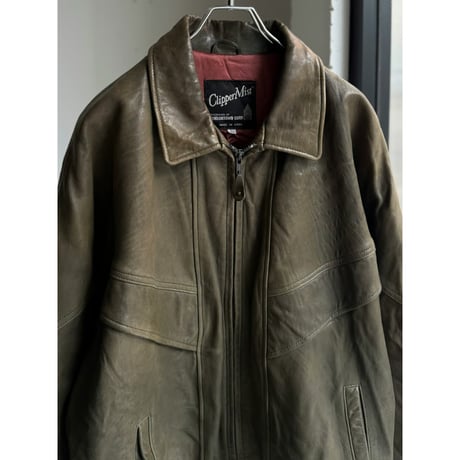 1980's-Early 1990's "Clipper Mist" Sun faded green leather dolman sleeve jacket
