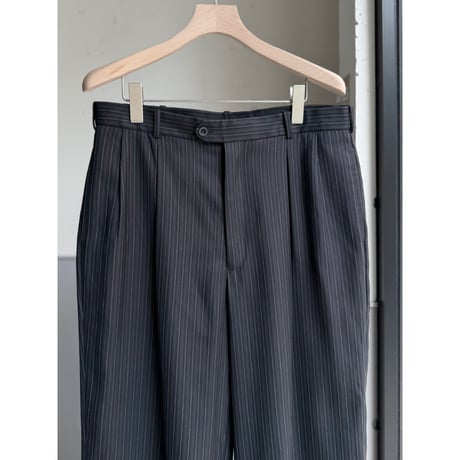 1990's-2000's Rayon blend inverted pleats & stripe wide silhouette slacks pants
