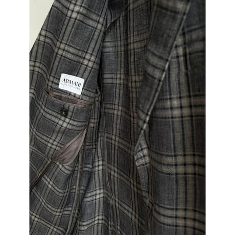 2000's "ARMANI COLLEZIONI" Linen fabric plaid pattern tailored jacket