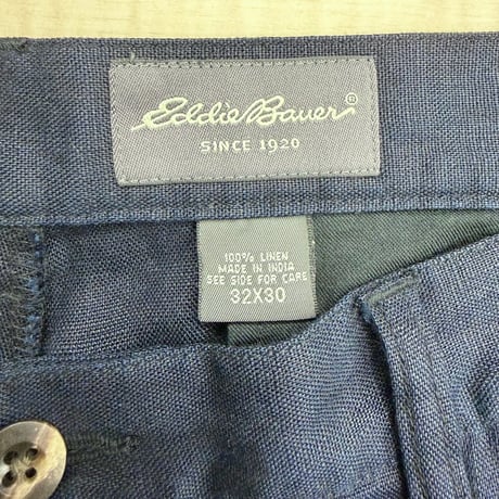 2000's "Eddie Bauer" Navy linen fabric 2tuck slacks pants