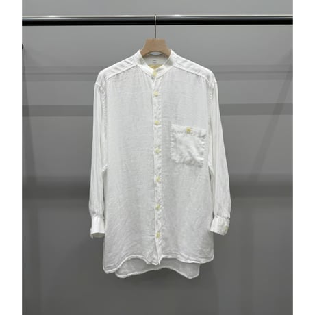 2000's ITALY MADE White sheer linen fabric band-collar shirt