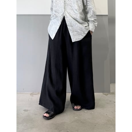 2000's Black Linen Fabric Extra Wide Silhouette Relaxing Pants