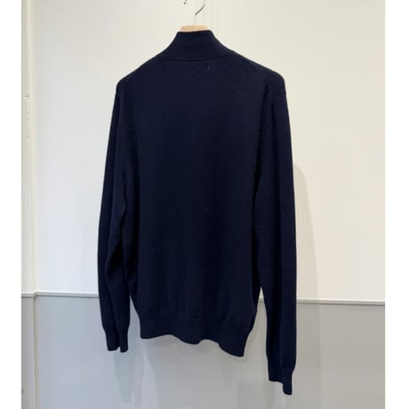 1990's-2000's "bloomingdale's" Cashmere × Suede Leather Trim half-zip knit sweater
