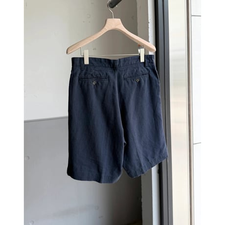 2000's "Daniel Cremieux" Navy × Skyblue Linen fabric 2tuck shorts