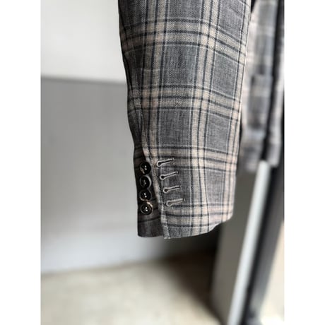 2000's "ARMANI COLLEZIONI" Linen fabric plaid pattern tailored jacket