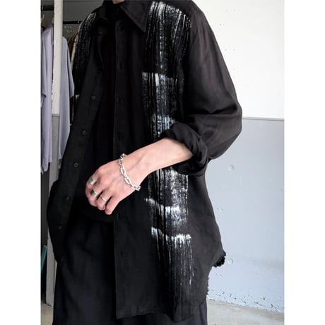 2000's 12tuck & Painted Black linen fabric shirt