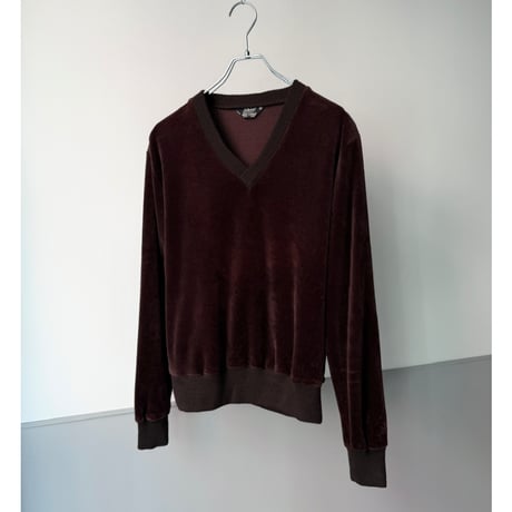 1980's "St.michael" CANADA MADE Velour & Ribbing V-neck pullover shirt