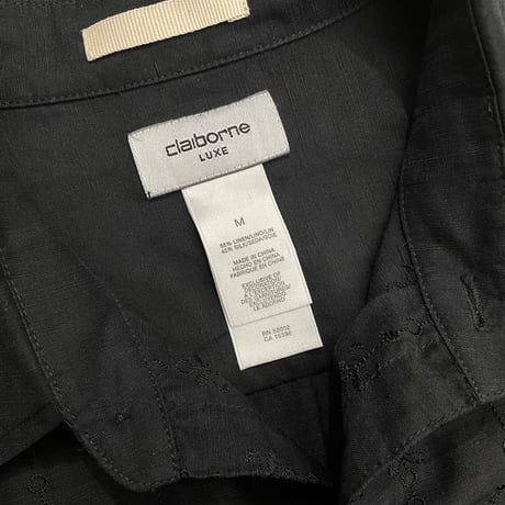 2000's "claiborne" Linen / Silk fabric embroidery design long sleeve shirt