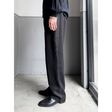 1990's Black linen fabric tuck slacks pants
