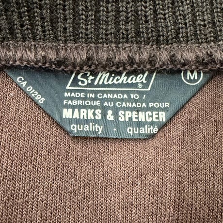 1980's "St.michael" CANADA MADE Velour & Ribbing V-neck pullover shirt