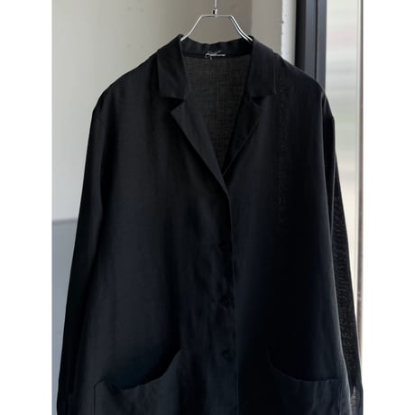 1990's ITALY Made Black Linen Fabric Side Slit Shirt