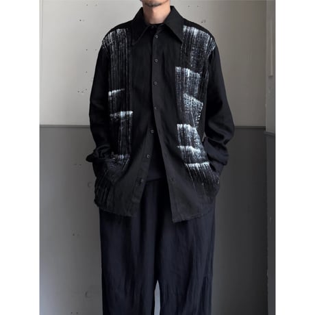 2000's 12tuck & Painted Black linen fabric shirt