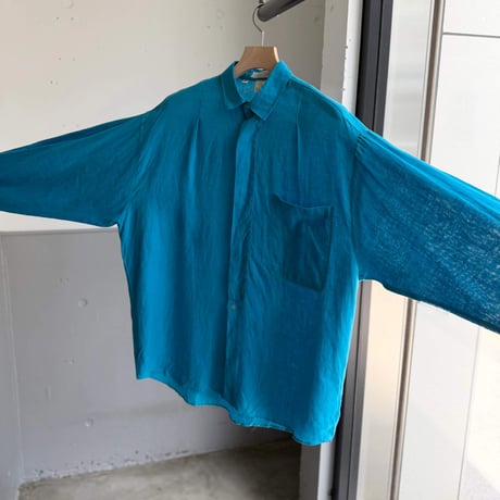1980's-1990's "RICK PALLACK" Linen fabric pleated design shirt
