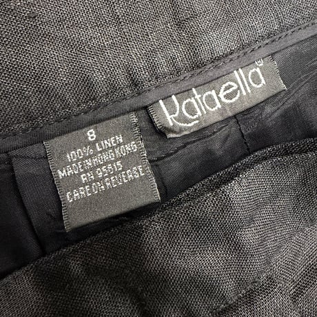 1990's Black linen fabric tuck slacks pants