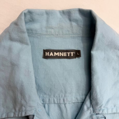 2000's Linen / Cotton fabric skyblue open collar short sleeve shirt