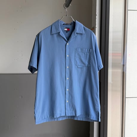 2000's "TOMMY HILFIGER" Panama weave open collar short sleeve shirt