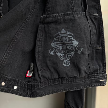 2000's "MARITHÉ FRANÇOIS GIRBAUD" Front Pleats / X Pocket Design Black Denim Trucker Jacket