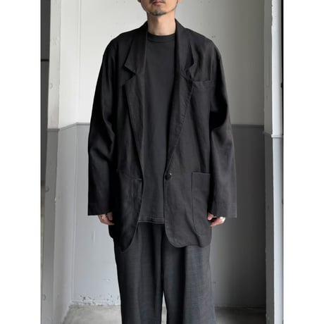Early 1990's Black linen fabric relaxing tailored jacket