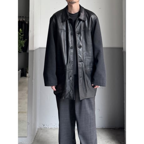 1990's Leather × Knit switching design jacket