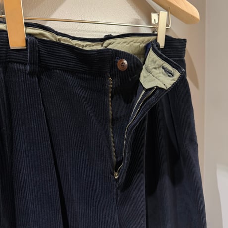 1990's "nautica" Blue-black corduroy 2tuck slacks pants