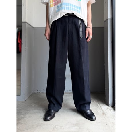 2000's "Eddie Bauer" Navy linen fabric 2tuck slacks pants