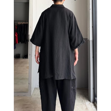 1990's "I BLUES by Max Mara" ITALY MADE Pure linen fabric shawl collar short sleeve shirt