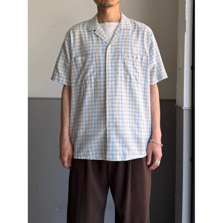 1980's "monsieur carven" plaid patterned open collar short sleeve shirt