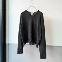 1990's-2000's "Eddie Bauer" Wool knit fringe hem & V-neck sweater