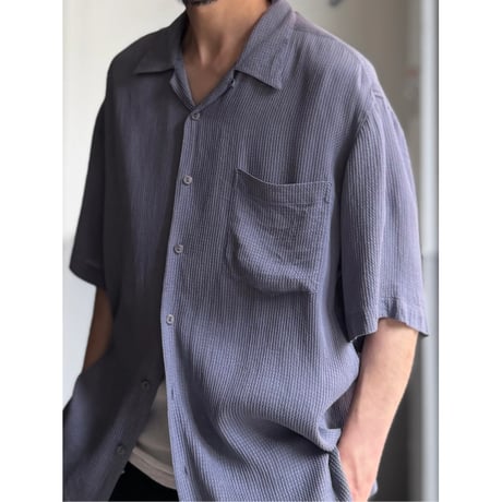 2000's Silk fabric open collar short sleeve shirt