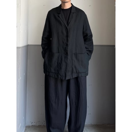 1990's ITALY Made Black Linen Fabric Side Slit Shirt