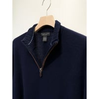 1990's-2000's "bloomingdale's" Cashmere × Suede Leather Trim half-zip knit sweater