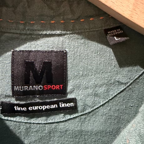 2000's Fine european linen fabric band collar pull over shirt