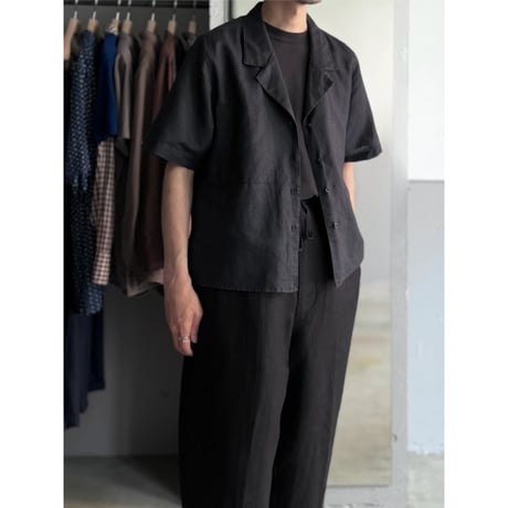 1980's-1990's Ramie × Cotton fabric Short length open collar shirt