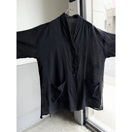 1990's "I BLUES by Max Mara" ITALY MADE Pure linen fabric shawl collar short sleeve shirt
