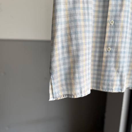 1980's "monsieur carven" plaid patterned open collar short sleeve shirt