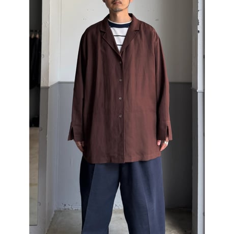 1990's-2000's Linen × Rayon Fabric Open Collar Shirt With Pocket