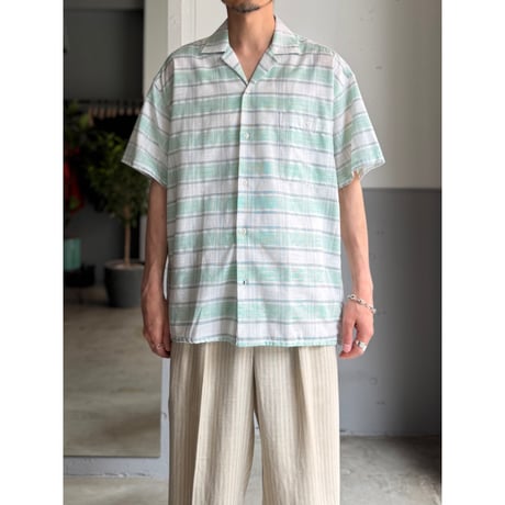 1980's-1990's FRANCE MADE Sheer fabric plaid patterned short sleeve shirt