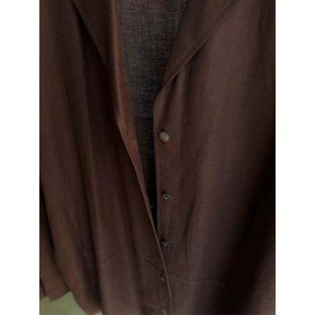 1990's-2000's Linen × Rayon Fabric Open Collar Shirt With Pocket