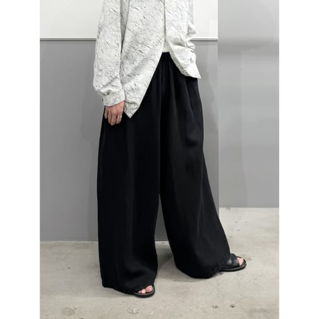 2000's Black Linen Fabric Extra Wide Silhouette Relaxing Pants