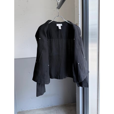2000's Black linen fabric short length 4pocket jacket