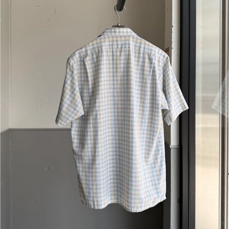1980's "monsieur carven" plaid patterned open collar short sleeve shirt