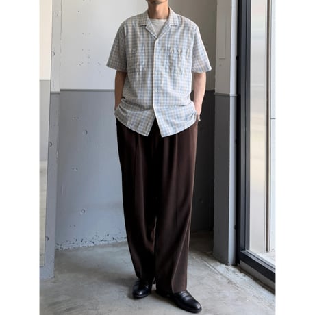 1980's "monsieur carven" plaid patterned open collar short sleeve shirt