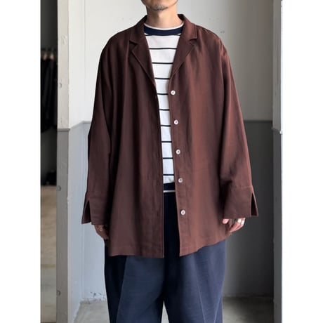 1990's-2000's Linen × Rayon Fabric Open Collar Shirt With Pocket