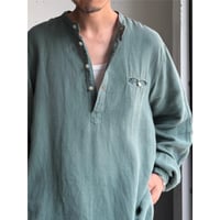 2000's Fine european linen fabric band collar pull over shirt