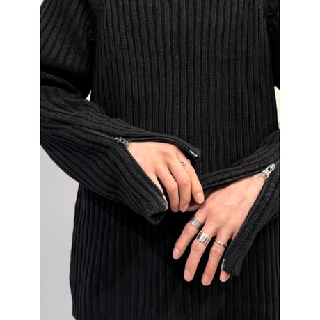 2000's Double-zipper sleeve rib knit sweater