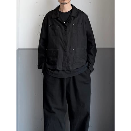 2000's Black linen fabric short length 4pocket jacket