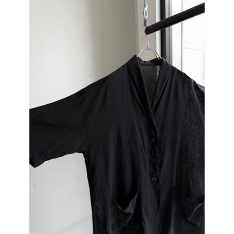 1990's "I BLUES by Max Mara" ITALY MADE Pure linen fabric shawl collar short sleeve shirt