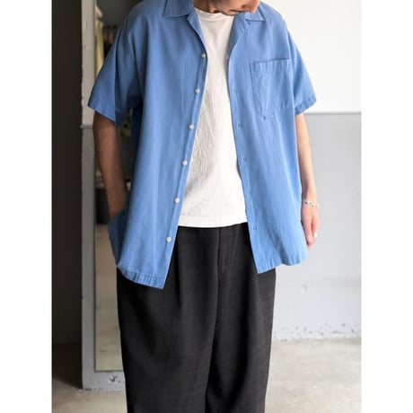 2000's "TOMMY HILFIGER" Panama weave open collar short sleeve shirt