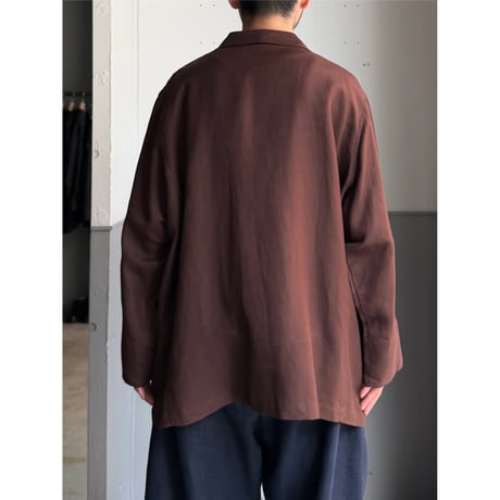 1990's-2000's Linen × Rayon Fabric Open Collar Shirt With Pocket