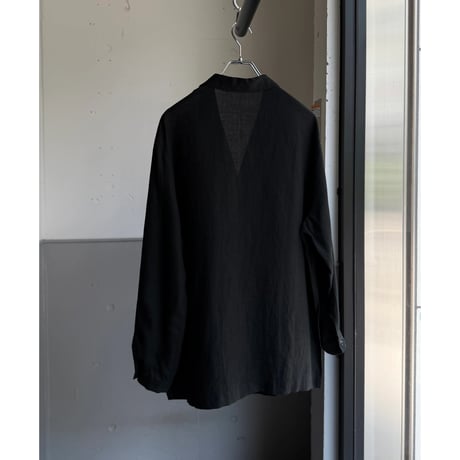 1990's ITALY Made Black Linen Fabric Side Slit Shirt